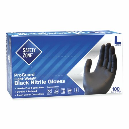 SAFETY ZONE ProGuard, Nitrile Disposable Gloves, Nitrile, L, 1000 PK, Black GNPR-LG-BK